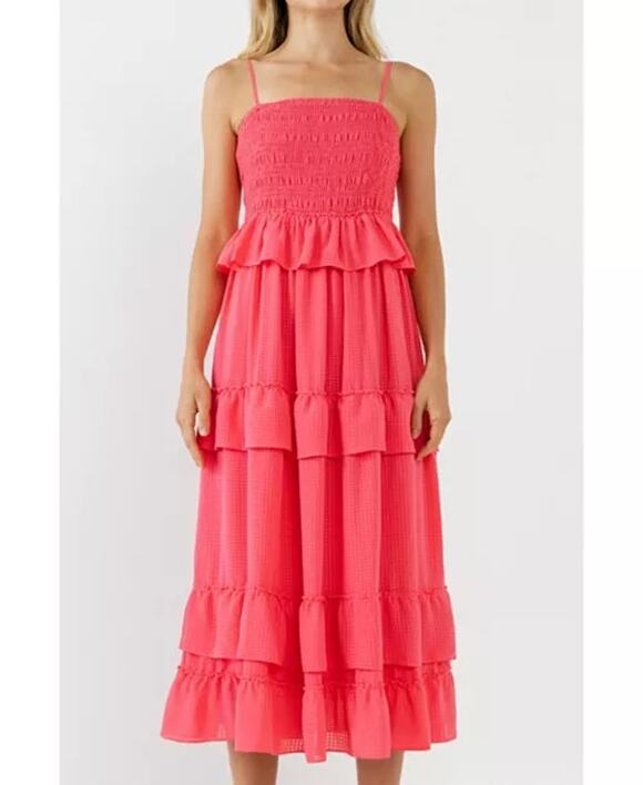 Endless Rose Dresses & Skirts - Preppy Wedding Guest Summer Tiered Smocked Gingham Endless Rose Maxi Dress Sz M